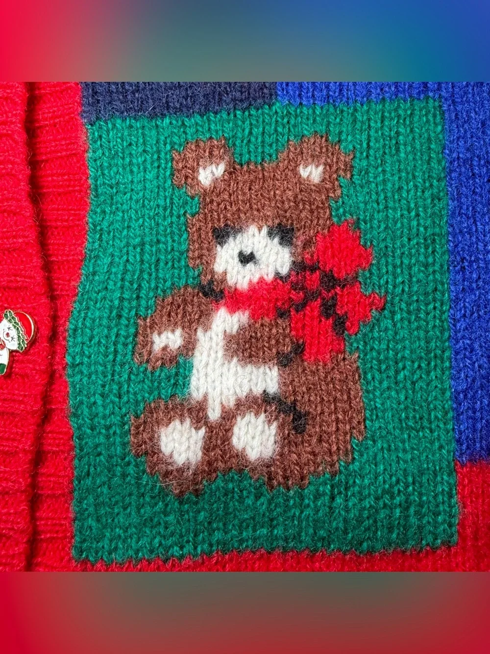 Vintage Charter Club 97% Wool Cardigan Christmas Sweater Women SMALL Red